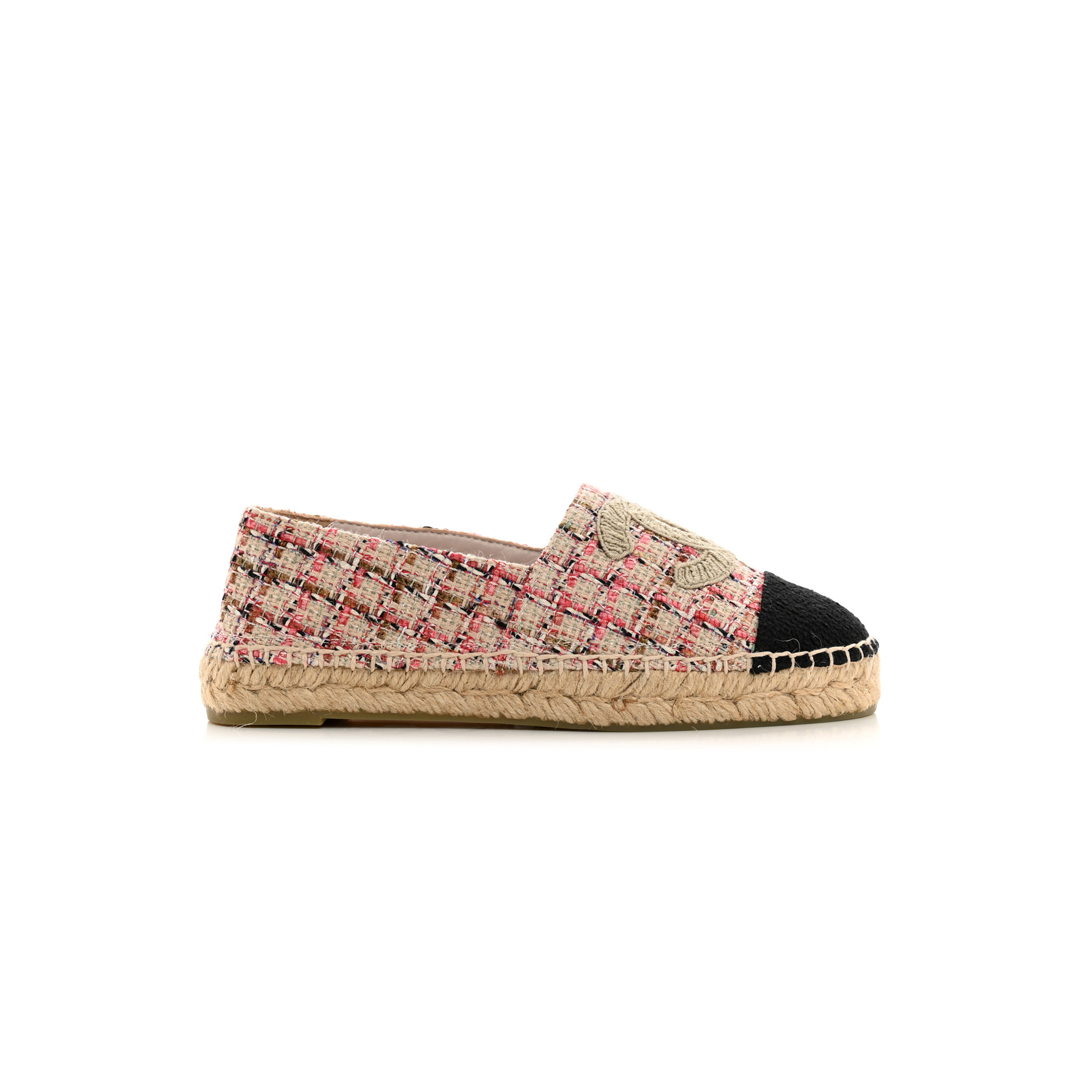 CHANEL TWEED CC ESPADRILLES PINK BLACK G29762